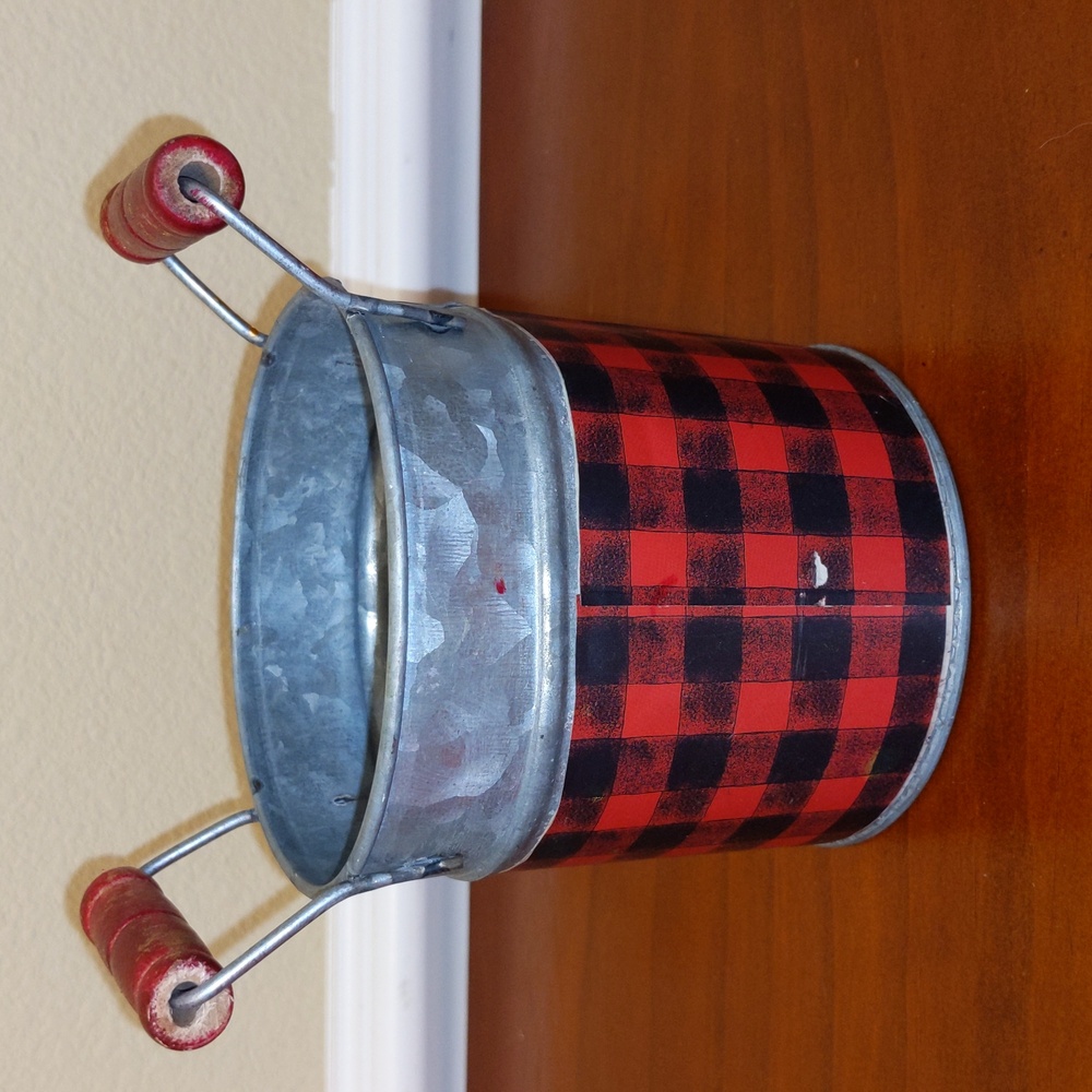 Piper Classics Rustic Snowman Plaid Galvanized Small Tin Bucket Handles - Picture 3 of 4